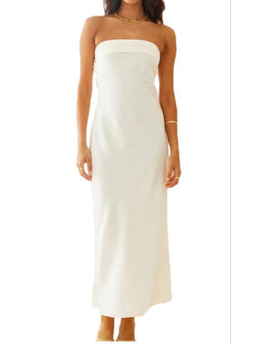 NEW White Elegant Satin Silk Backless Strapless Maxi Low Back Wedding Dress L